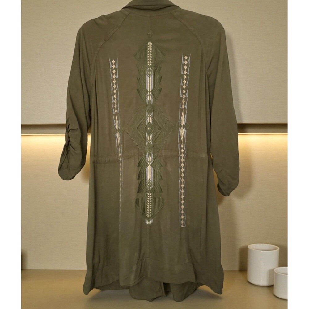 Y2K Miss Me Women's Jacket Olive Green Sz M Bohemian Floral Embroidery Grunge